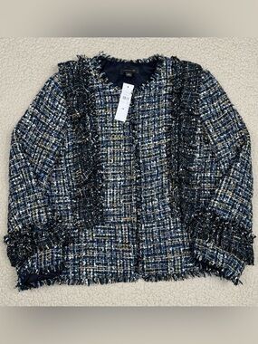 Ann Taylor Ruffle Tweed Peplum Jacket Blazer